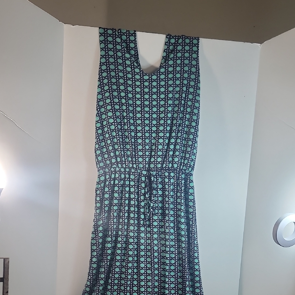 Banana Republic Teal and Navy Geometric Maxi Dress